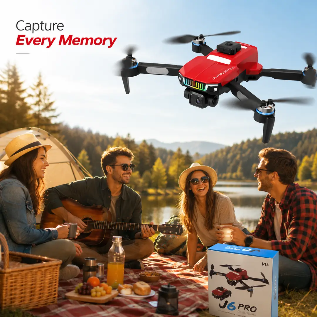 J6 Pro Foldable Dual Camera Drone with Altitude Hold, 360° Flips & Remote Control – Red