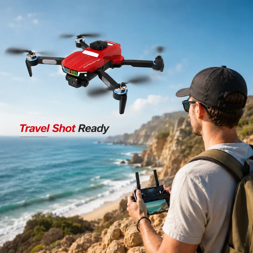 J6 Pro Foldable Dual Camera Drone with Altitude Hold, 360° Flips & Remote Control – Red