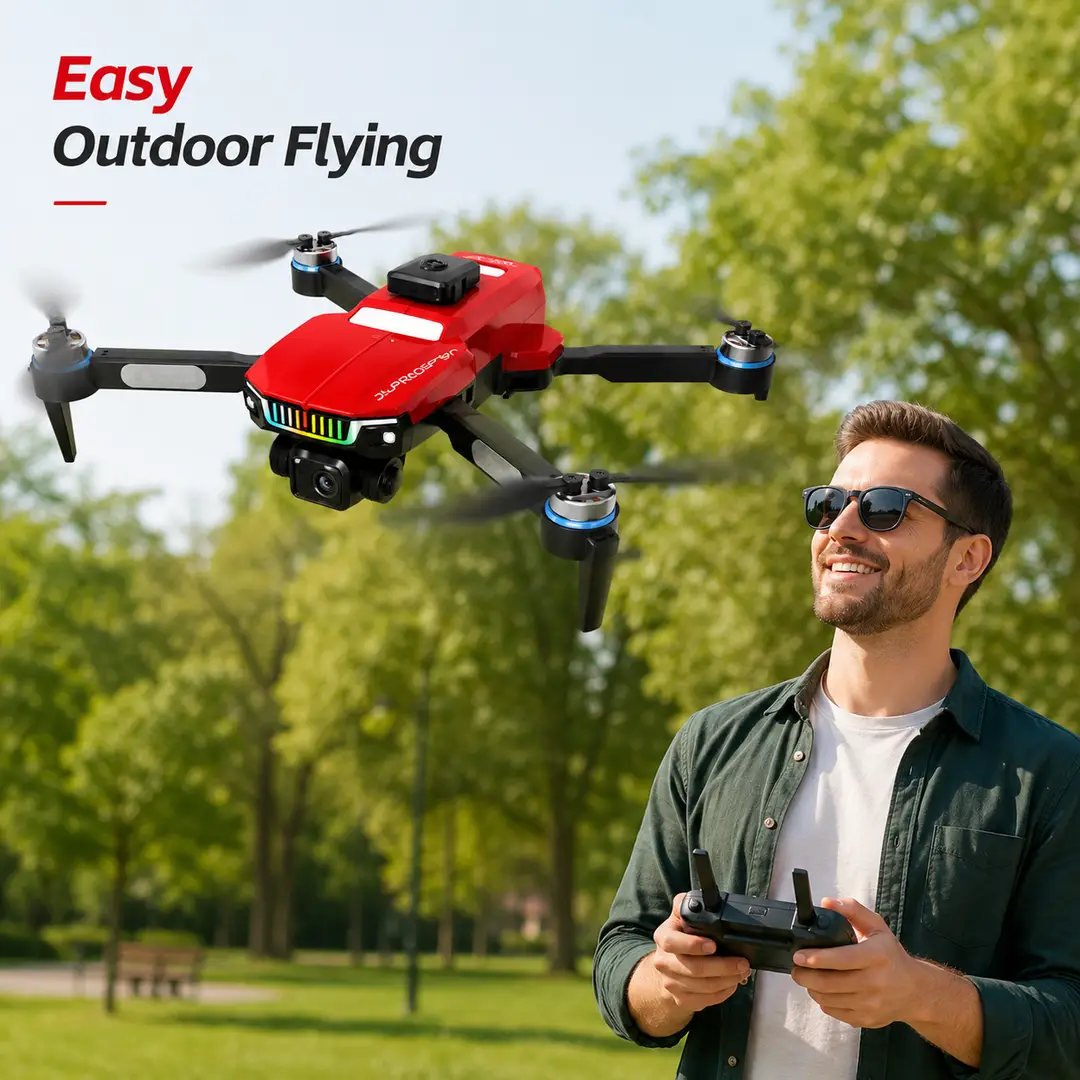 J6 Pro Foldable Dual Camera Drone with Altitude Hold, 360° Flips & Remote Control – Red