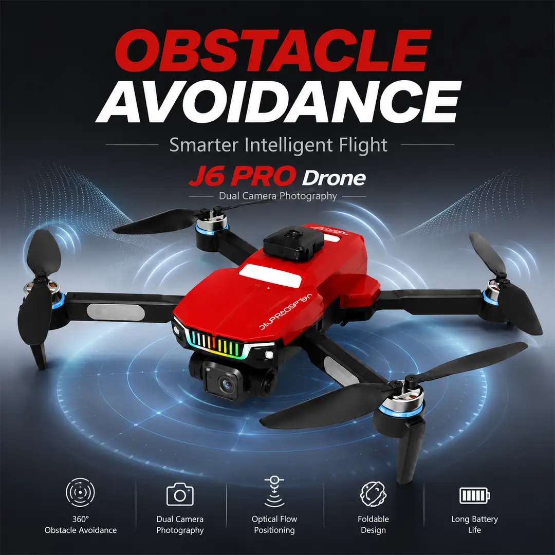 J6 Pro Foldable Dual Camera Drone with Altitude Hold, 360° Flips & Remote Control – Red
