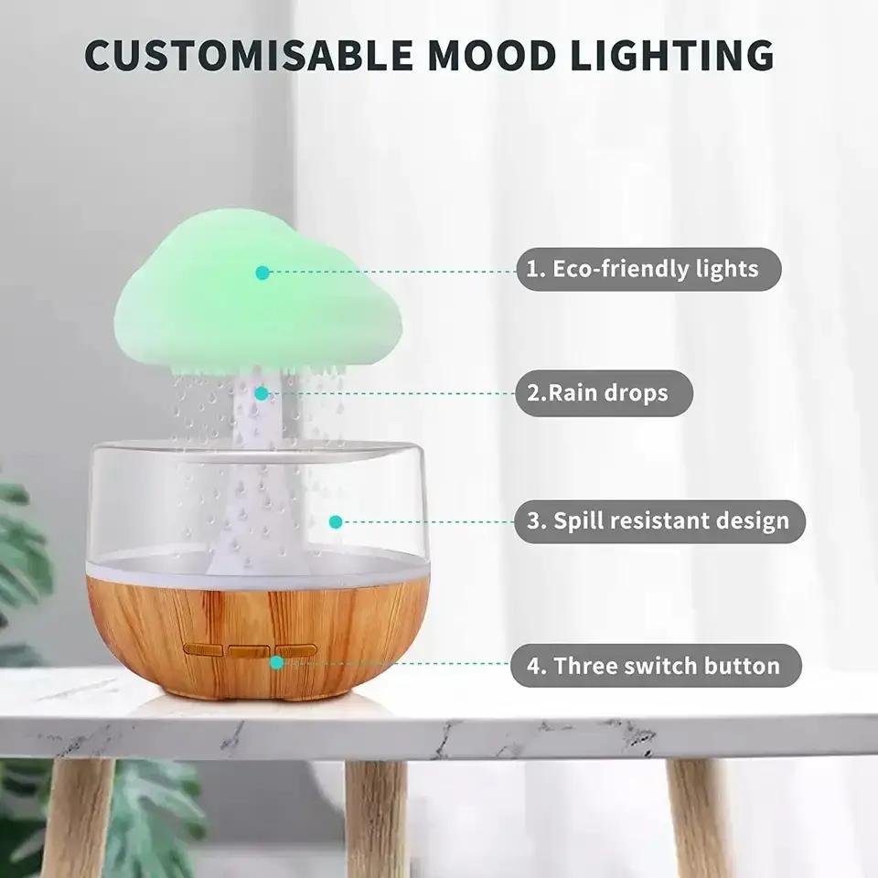 Rain Cloud Humidifier with Colorful LED Night Light | USB Aroma Diffuser & Air Humidifier for Home, Bedroom & Office