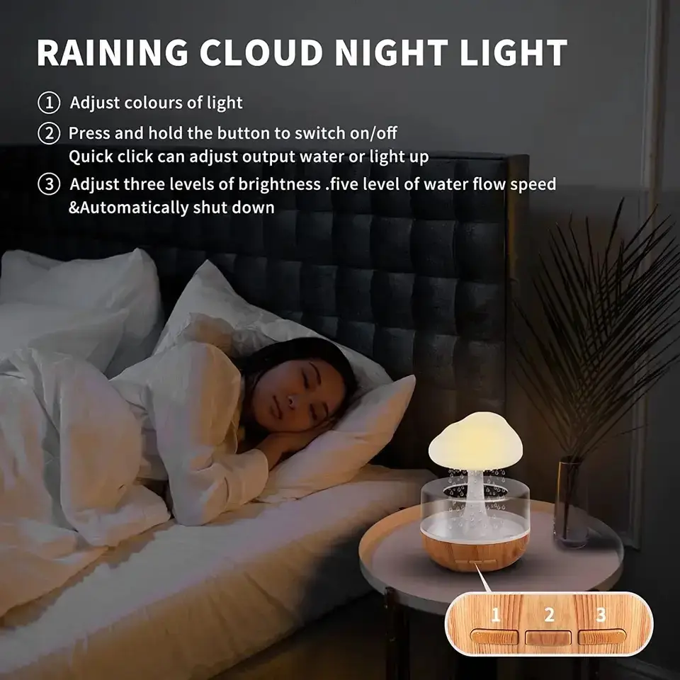 Rain Cloud Humidifier with Colorful LED Night Light | USB Aroma Diffuser & Air Humidifier for Home, Bedroom & Office