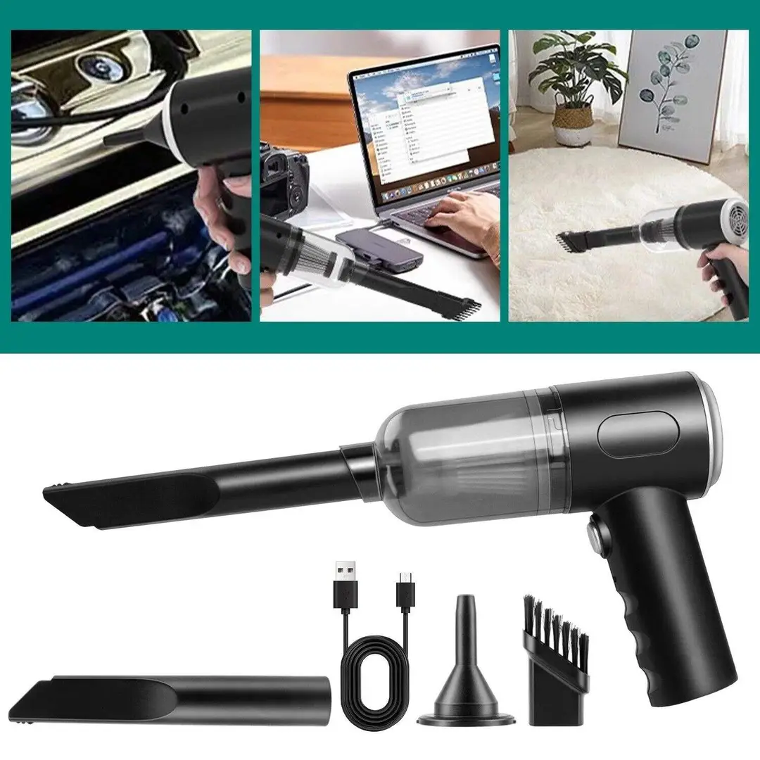 3-in-1 Portable Cordless Vacuum Cleaner – USB Rechargeable Mini Car Vacuum & Air Blower with Accessories | High Power Suction Cleaner