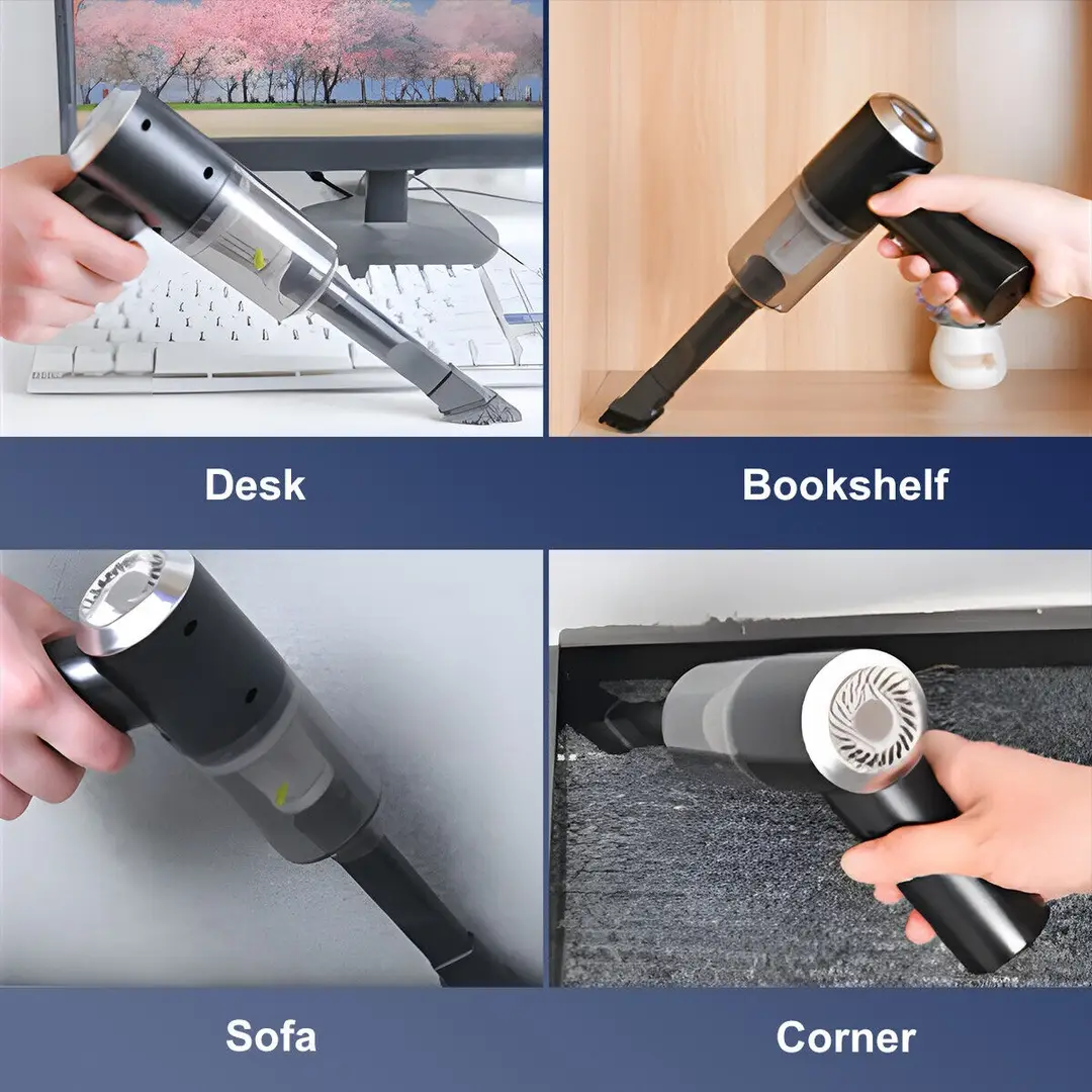 3-in-1 Portable Cordless Vacuum Cleaner – USB Rechargeable Mini Car Vacuum & Air Blower with Accessories | High Power Suction Cleaner