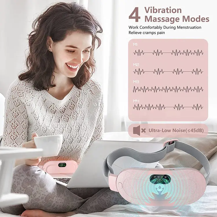 Period Cramp Relief Belt Portable Electric Menstrual Heating Pad with Massager | Rechargeable Heated Waist Belt | 3 Heat Levels | 4 Vibration Modes | Warm Compress for Menstrual Cramps, Back & Abdominal Pain Relief for Women & Girls
