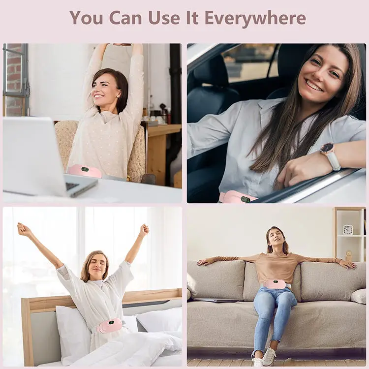 Period Cramp Relief Belt Portable Electric Menstrual Heating Pad with Massager | Rechargeable Heated Waist Belt | 3 Heat Levels | 4 Vibration Modes | Warm Compress for Menstrual Cramps, Back & Abdominal Pain Relief for Women & Girls