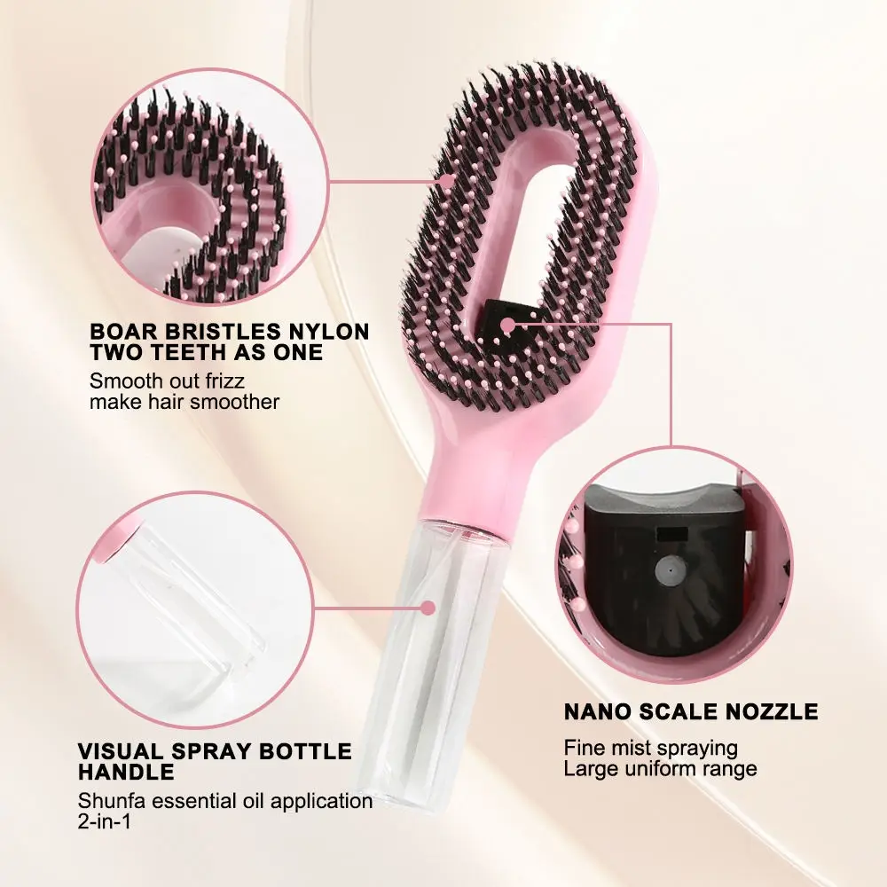 2 in 1 Water Spray Hair Brush – Refillable Hair Detangling Comb with Mist Sprayer – Anti-Static Styling Brush for Women & Kids