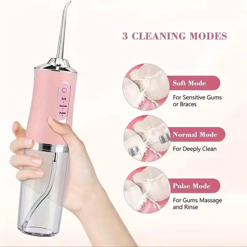 Portable Water Flosser Oral Irrigator – Rechargeable Dental Water Jet with 6 Interchangeable Tips