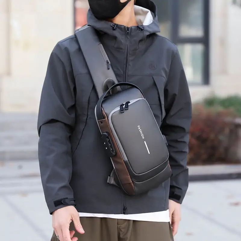 Anti-Theft Crossbody Sling Bag with USB Charging Port – Waterproof Chest Bag for Men