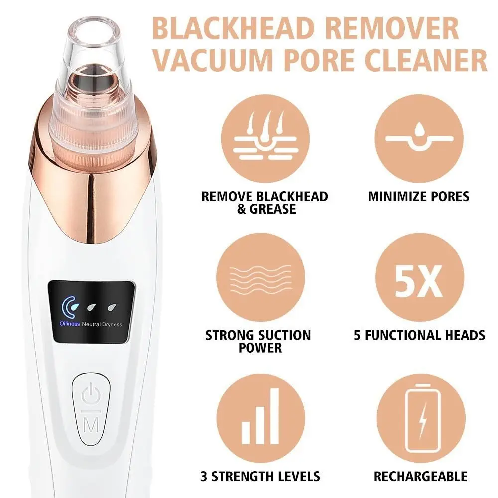 Blackhead Remover Vacuum Facial Pore Cleaner | Electric Acne & Blackhead Remover | USB Rechargeable Face Deep Cleansing Device | 4 Suction Heads