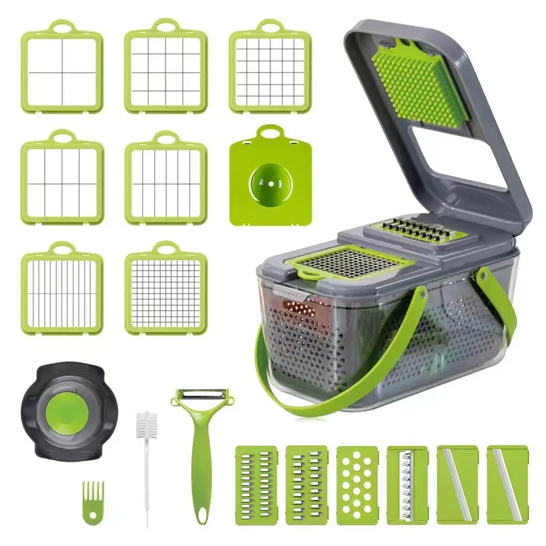 22 in 1 Multifunction Vegetable Chopper & Slicer Set | Manual Food Chopper | Vegetable Cutter, Dicer, Grater & Mandoline Slicer with Storage Container