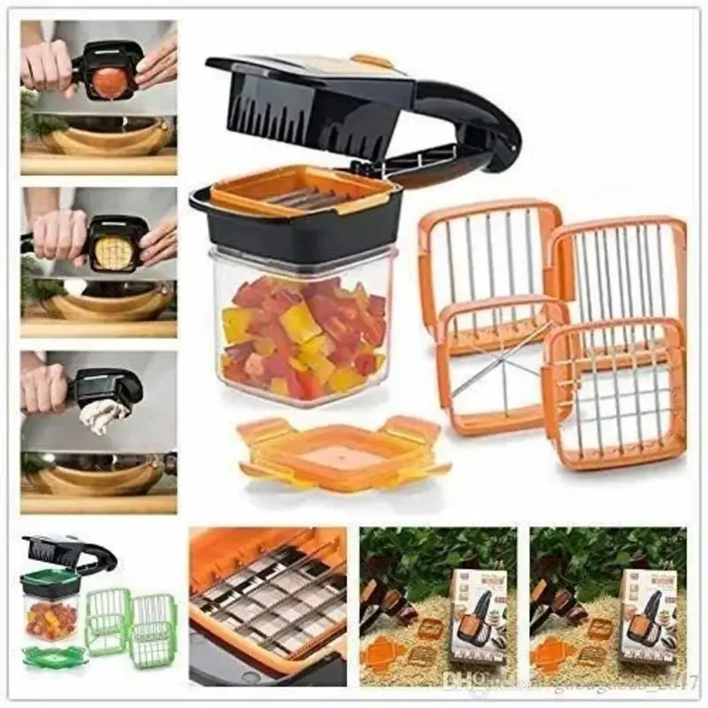 5-in-1 Manual Vegetable Chopper & Dicer | Multi-Function Vegetable Slicer with Interchangeable Blades, Food Container & Storage Box