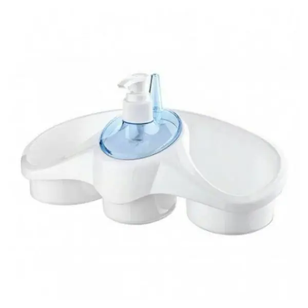 3-in-1 Soap Dispenser with Sponge Holder – Kitchen Sink Organizer with Liquid Soap Pump – Dish Wash Soap Box & Scrubber Stand