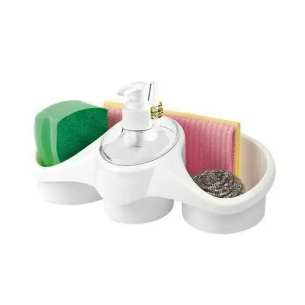 3-in-1 Soap Dispenser with Sponge Holder – Kitchen Sink Organizer with Liquid Soap Pump – Dish Wash Soap Box & Scrubber Stand