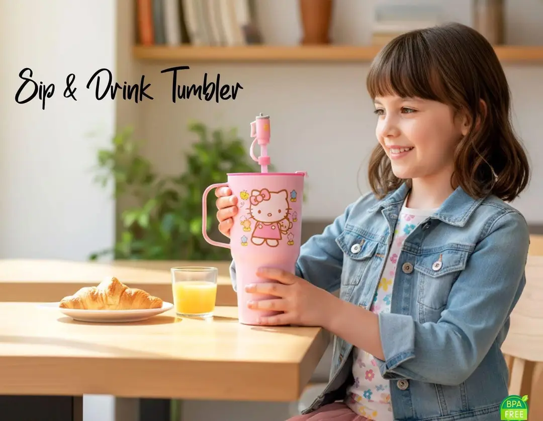Sip & Drink Cartoon Tumbler 750ml – Kids Water Bottle with Straw & Handle | BPA Free Cute Character Cup for School & Travel