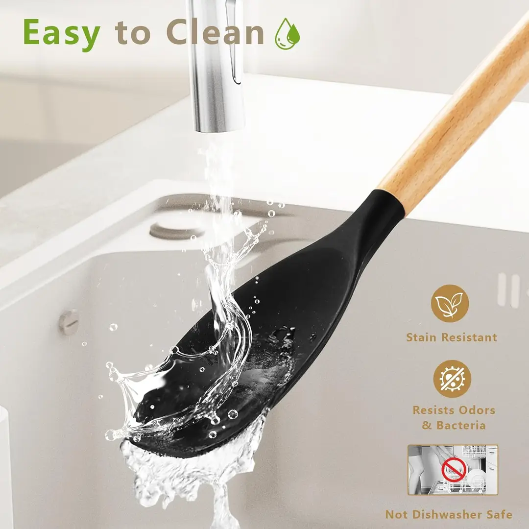 12 Pcs Silicone Kitchen Utensil Set with Wooden Handles – Non Stick Cooking Tools Set with Holder for Kitchen