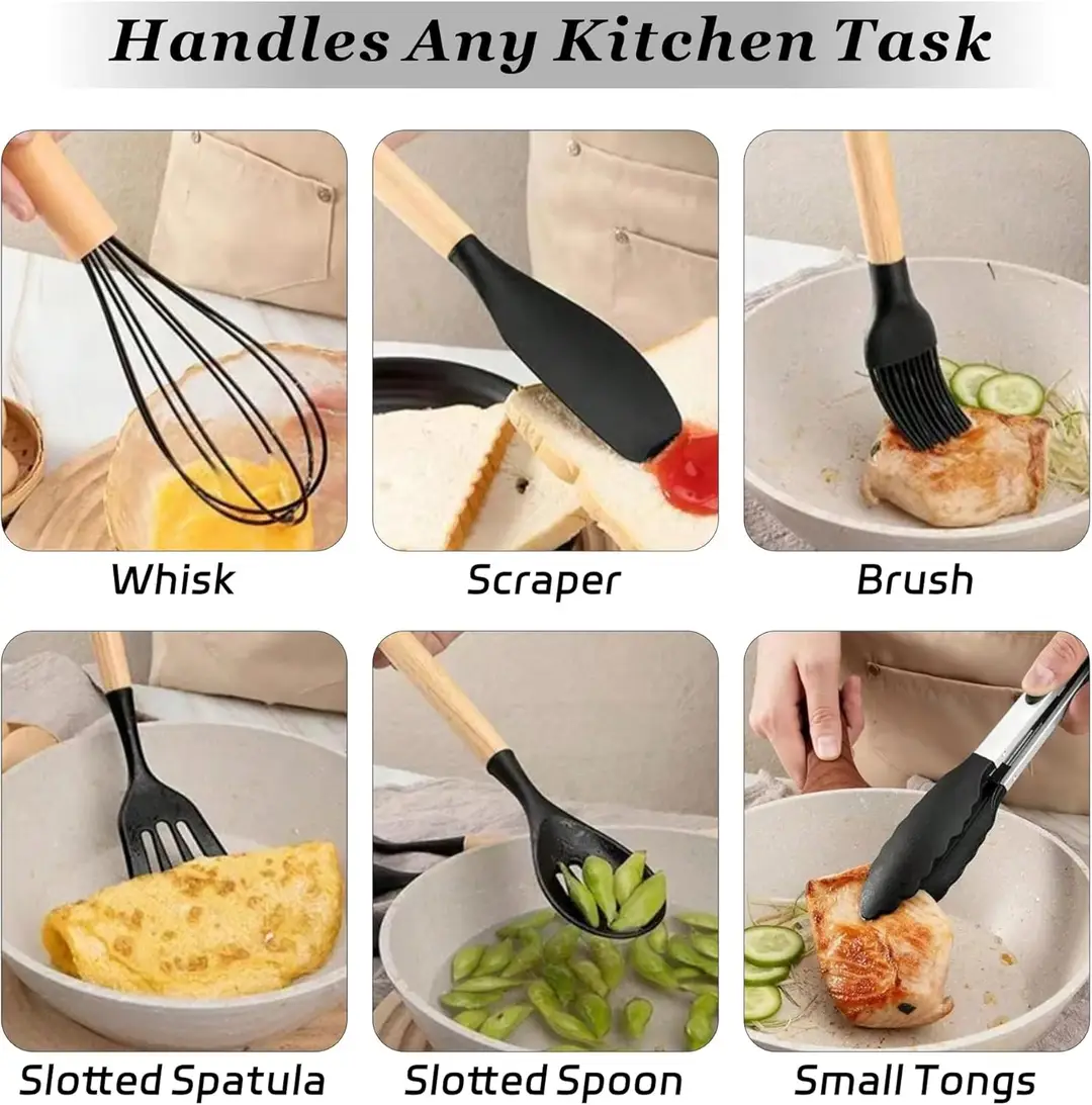 19 PCS Premium Kitchen Knife & Silicone Utensil Set with Holder | Non-Stick Cooking Utensils | Stainless Steel Knife Set | Kitchen Tool Set with Chopping Board