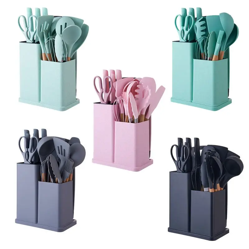 19 PCS Premium Kitchen Knife & Silicone Utensil Set with Holder | Non-Stick Cooking Utensils | Stainless Steel Knife Set | Kitchen Tool Set with Chopping Board