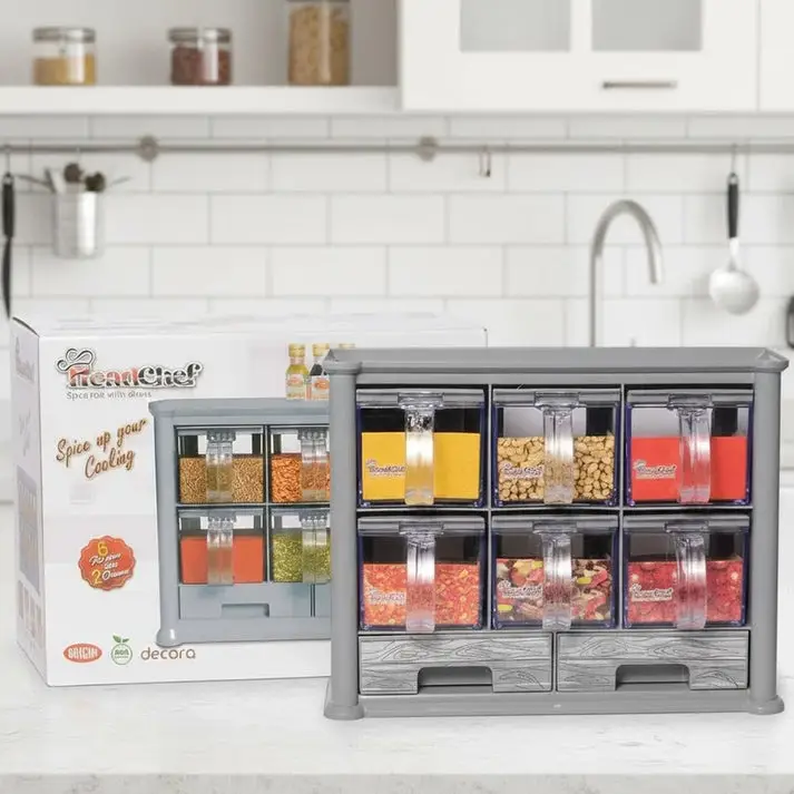 6-Drawer Spice Organizer Rack – Kitchen Seasoning Storage Box with Transparent Drawers