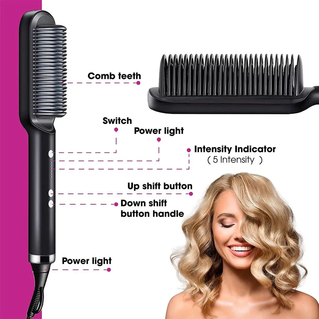909 Cordless Hair Straightener Brush | USB Rechargeable Hair Straightening Comb | Fast Heating Anti-Scald Hair Styling Brush for Women | Portable Hair Straightener