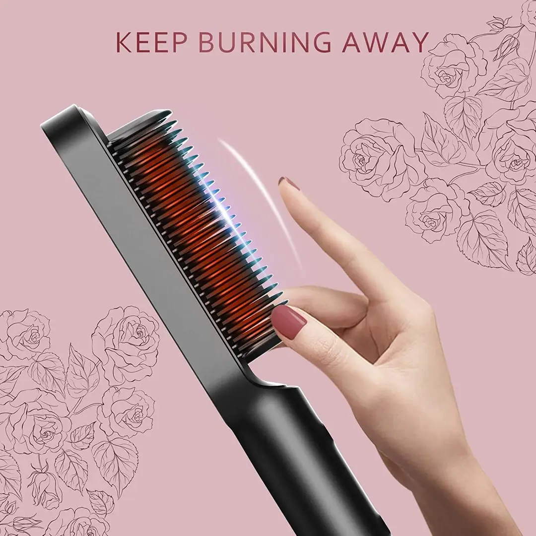 909 Cordless Hair Straightener Brush | USB Rechargeable Hair Straightening Comb | Fast Heating Anti-Scald Hair Styling Brush for Women | Portable Hair Straightener