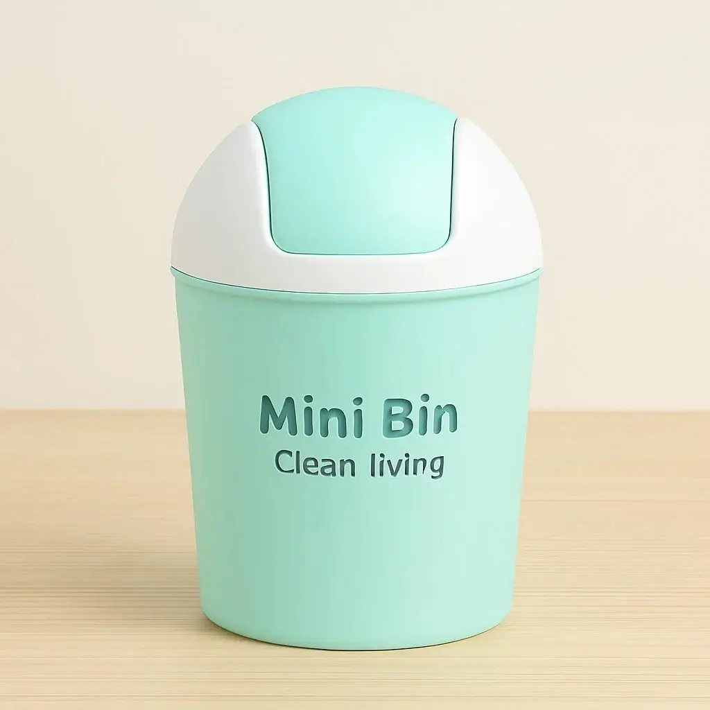Mini Desktop Trash Bin with Lid | Small Plastic Dustbin for Table, Office & Kitchen | Cute Portable Garbage Container | Space Saving Waste Basket