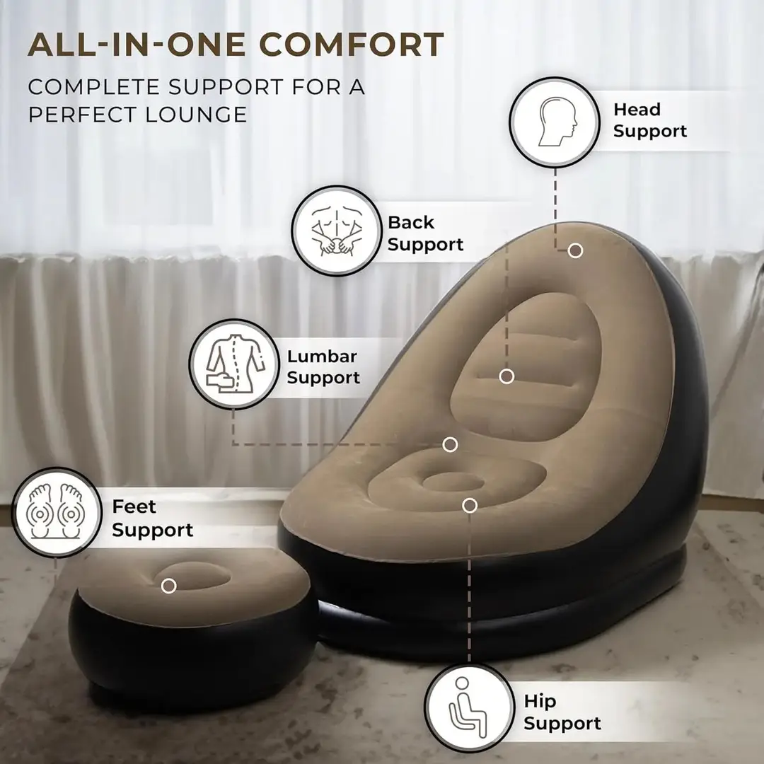 Inflatable Lazy Sofa Chair with Footrest | Portable Air Lounge Chair & Ottoman | Blow Up Sofa Recliner for Home, Bedroom, Camping & Outdoor Relaxation