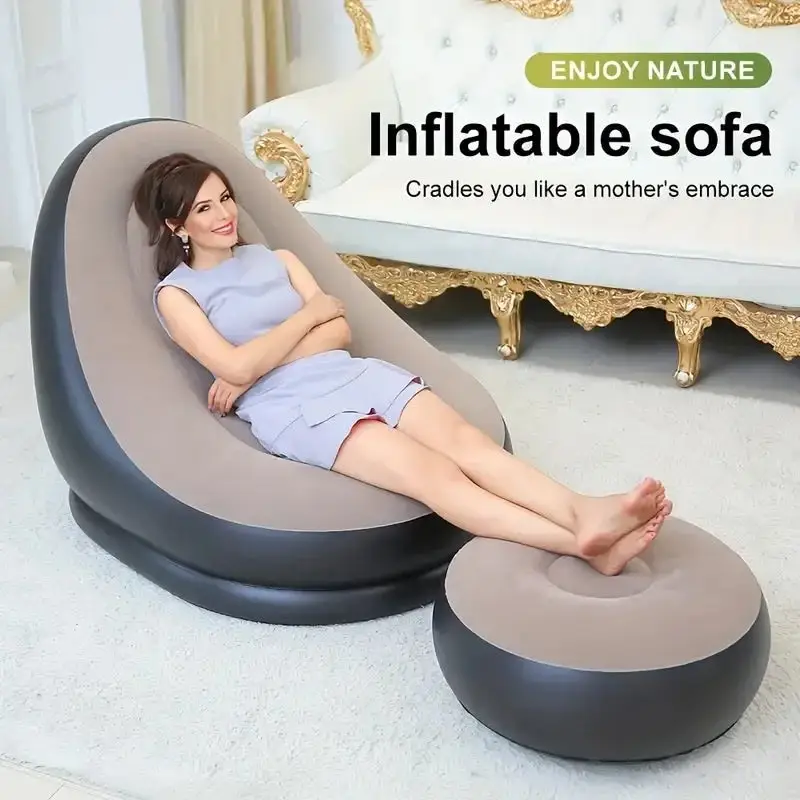Inflatable Lazy Sofa Chair with Footrest | Portable Air Lounge Chair & Ottoman | Blow Up Sofa Recliner for Home, Bedroom, Camping & Outdoor Relaxation