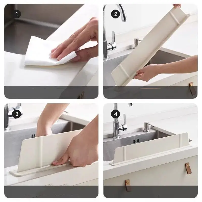 Kitchen Sink Splash Guard Self Adhesive Water Stopper Strip Silicone Sink Guard Bathroom Wash Basin Water Barrier Kitchen Accessories