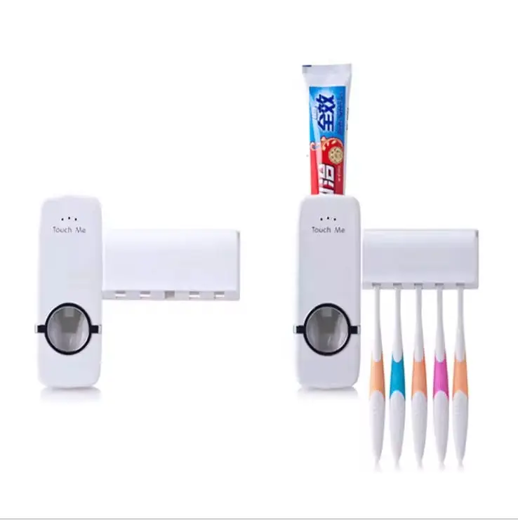 2 in 1 Automatic Toothpaste Dispenser & 5-Slot Toothbrush Holder – Wall Mounted Bathroom Organizer | No Drilling Required