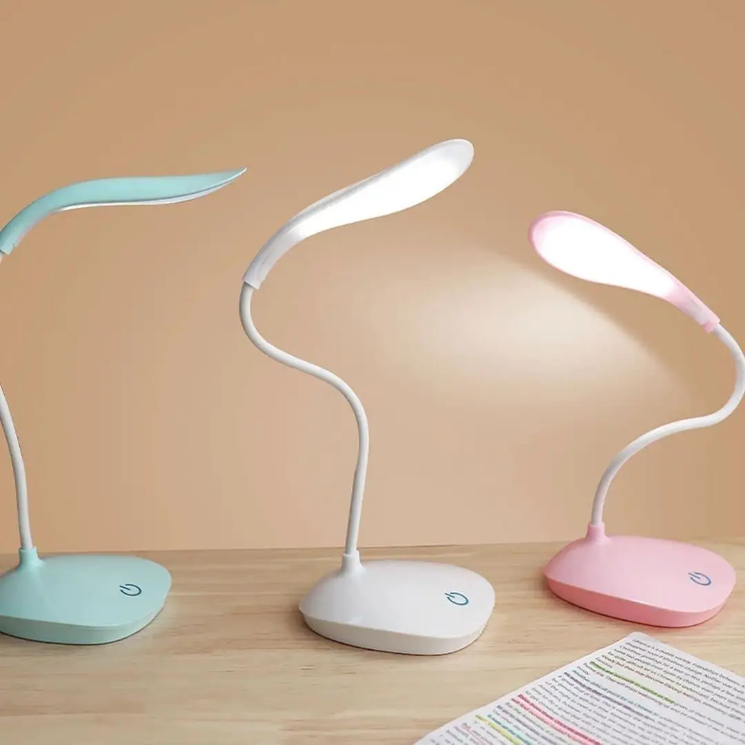 LED Desk Lamp for Study & Bedroom USB Rechargeable Eye Caring Light 360° Flexible Arm 3 Modes Night Table Lamp & Student Reading Light