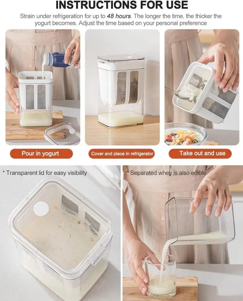 Multi-Purpose 1100ML Greek Yogurt Maker | Hung Curd Strainer Box with Fine Mesh Filter | Yogurt Cheese Maker | Premium Food Grade Container | BPA Free Yogurt Filter