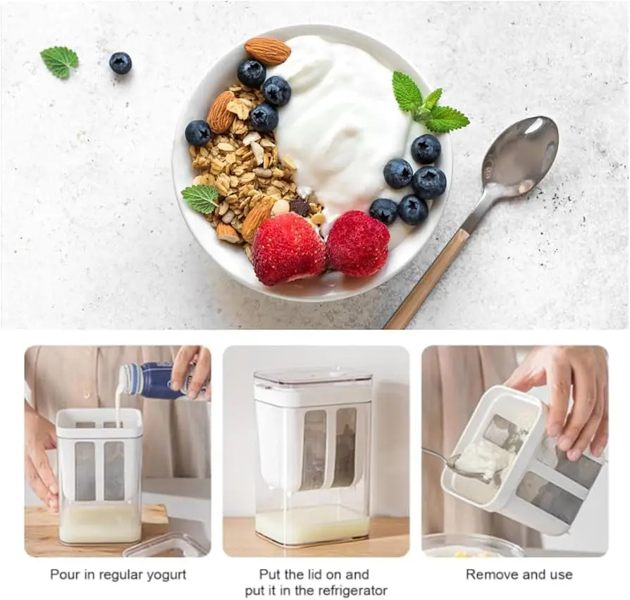 Multi-Purpose 1100ML Greek Yogurt Maker | Hung Curd Strainer Box with Fine Mesh Filter | Yogurt Cheese Maker | Premium Food Grade Container | BPA Free Yogurt Filter
