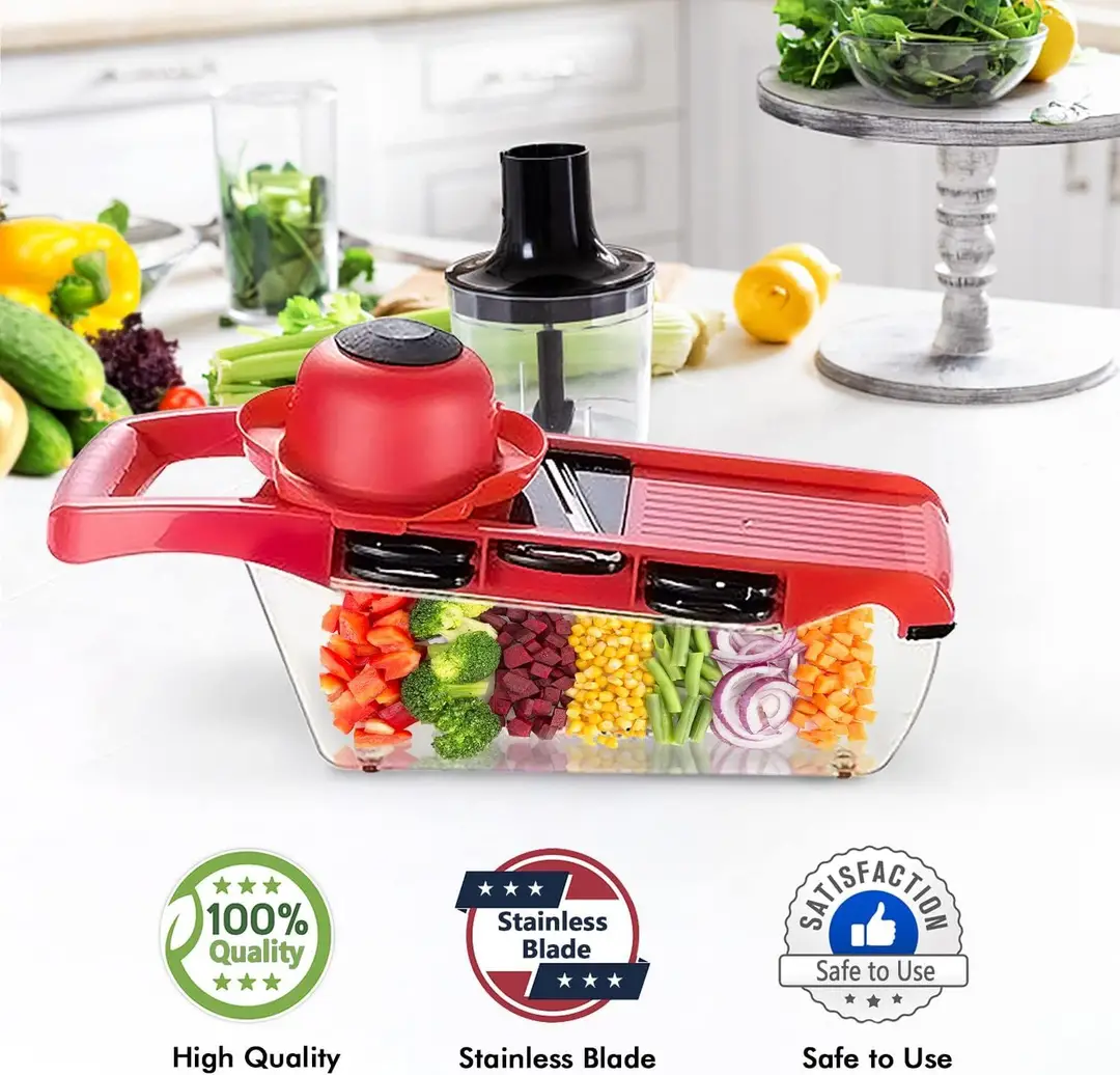 10 in 1 Multi-Function Vegetable and Fruit Chopper, Mandoline Slicer, Onion Potato Cheese Shredder, Salad Spiralizer Cutter, Veggie Grater Dicer Artifact with Vegetable Peeler,Hand Guard and Container