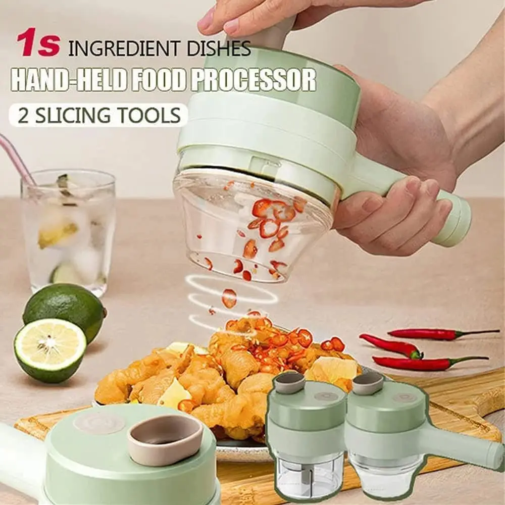 4 In 1 Portable Electric Vegetable Cutter Set Mini Wireless Food Processor Garlic Chili Onion Celery Ginger Meat Garlic Chopper