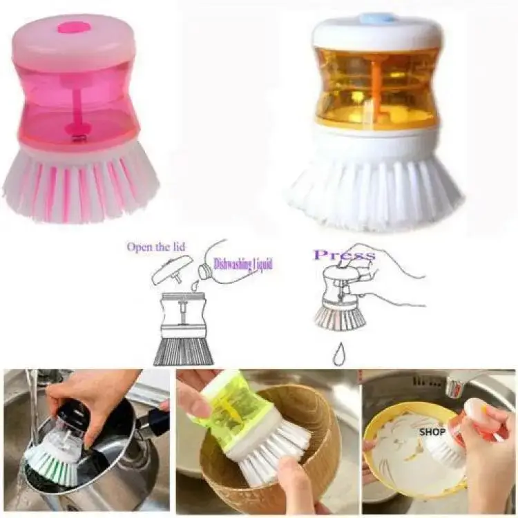 2 pcs Scrub Kitchen Wash Tool And Dishwashing Brush For Kitchen Cleaning Brush And Pot Dish Plastic Brush With Washing Up Liquid For Self Dispensing Cleaning Brush Soap Dispenser Brush