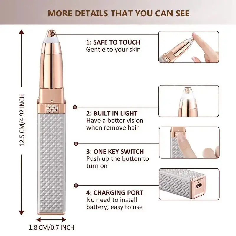 Rechargeable 2 In 1 Hair Remover Trimmer For Women, Electric Flawless Facial Machine Razor, Painless