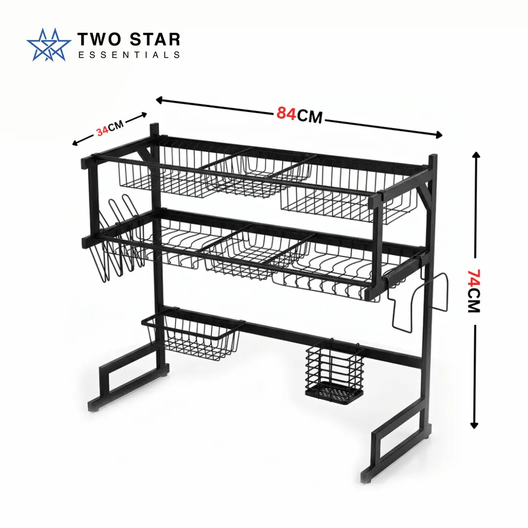 Double Sink Dish Drying Rack Over Sink | Dish Rack | One & Two Layer Sink Rack For Double sink | Space Saving Kitchen Organizer With Cutlery Holder, Fruit Basket & Glass Stand