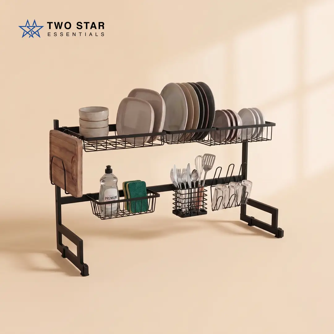 Over The Sink Dish Drying Rack with Fruit Basket Kitchen Counter Bowl Fork Cup Spoon Dish Drainer Dish Rack Matte Black
