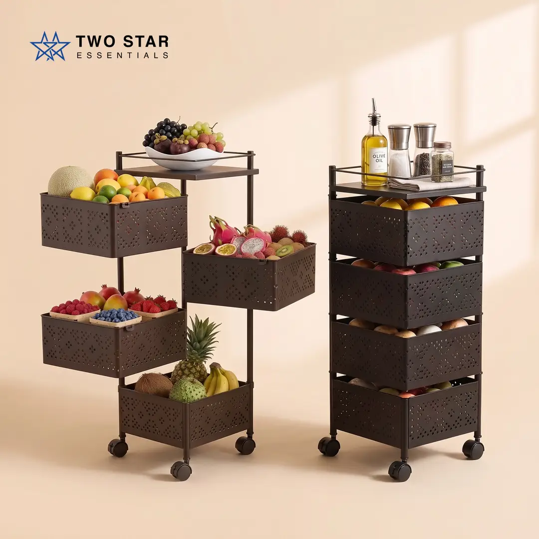 4-Tier Square Shape Rolling Storage Trolley with Wheels | Fruit & Vegetable Basket Drawer Organizer Trolley for Kitchen, Bathroom, Office & Home | Multi-Purpose Storage Rack Stand