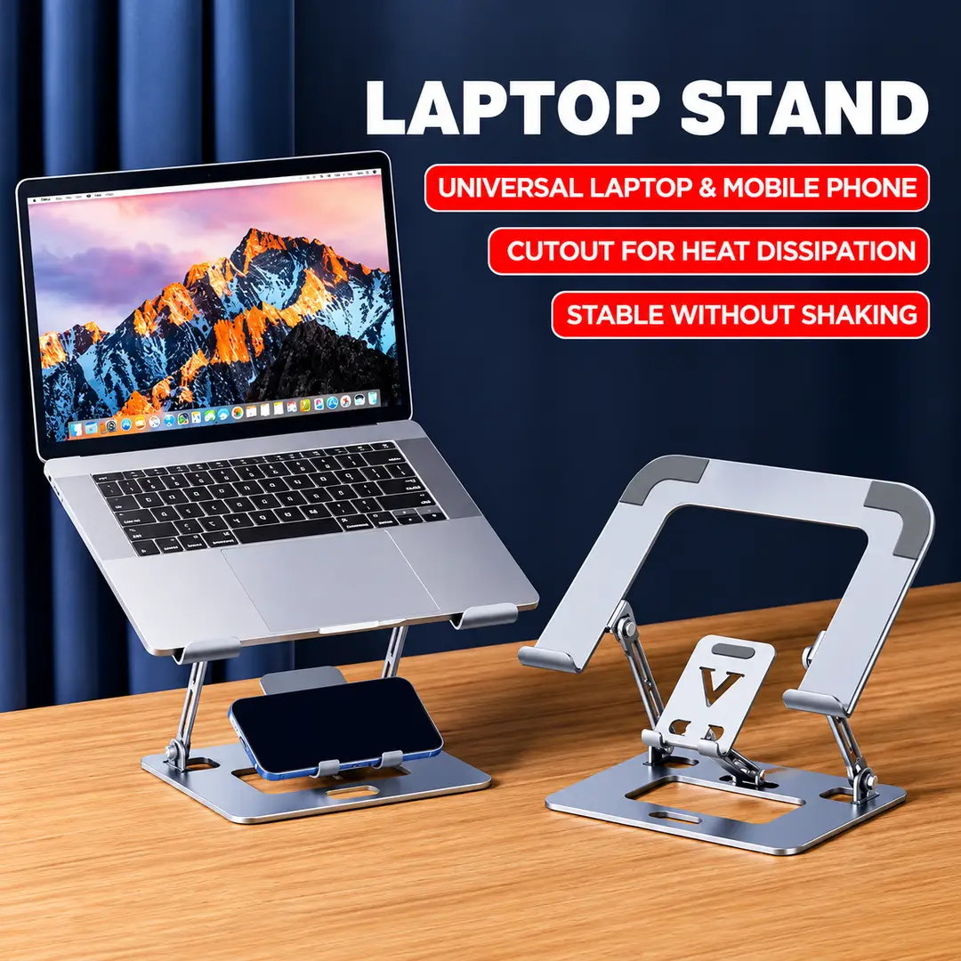 Foldable Laptop Phone Tablet Stand – Desktop Multifunctional Phone Stand & Laptop Lifting Support