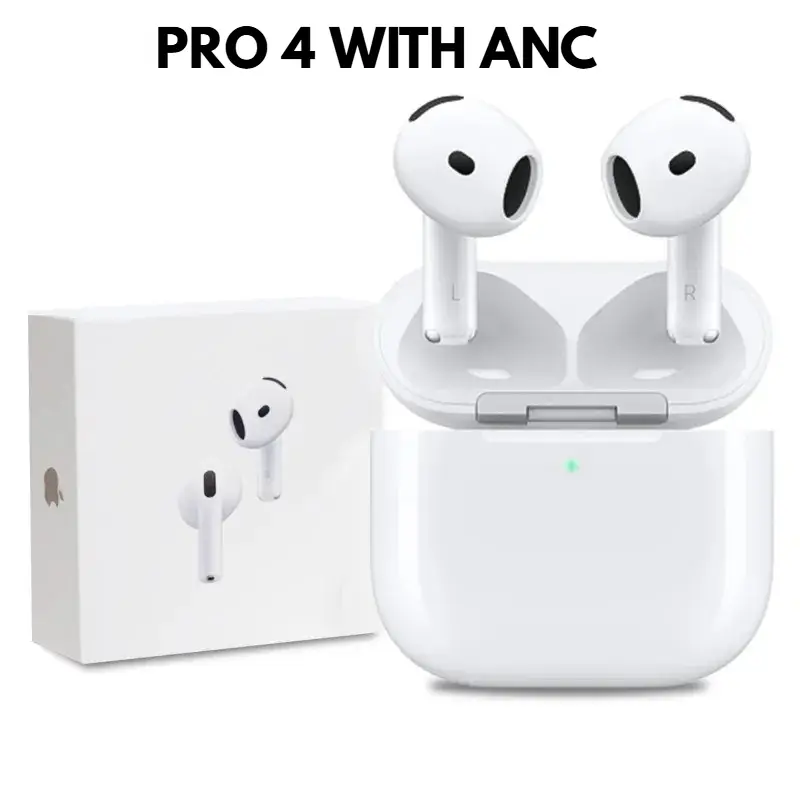 White Airpods Pro 4 Wireless Earbuds with Active Noise Cancellation, Bluetooth 5.0