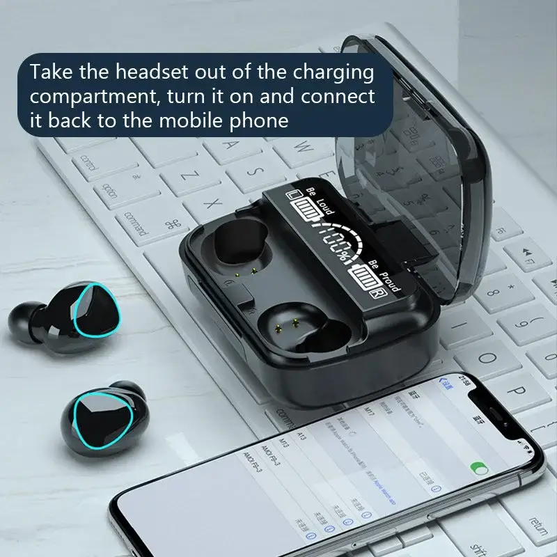 Black Airpods M10 Wireless Earbuds Bluetooth Earphones