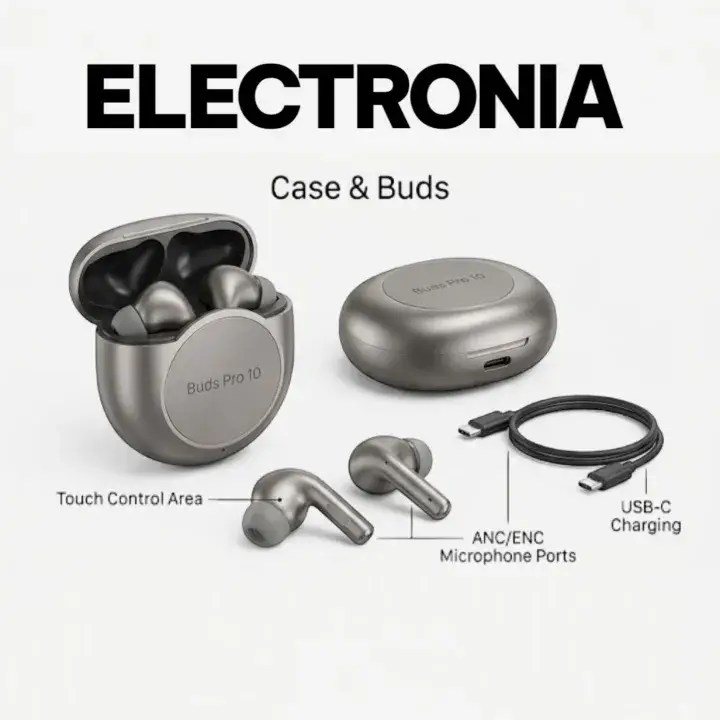 Buds Pro 10 TWS Wireless Earbuds | Bluetooth 5.3 | ANC ENC Noise Cancellation | HiFi Stereo Sound | Deep Bass | Touch Control | Clear Calling | Long Battery Life ST MOBITECH