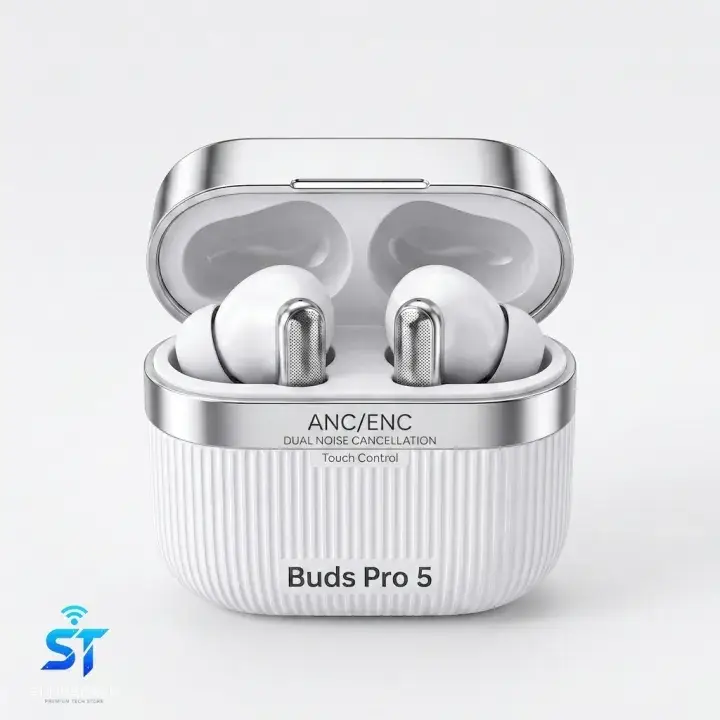 Buds Pro 5 Wireless Earbuds ANC Bluetooth 5.3 TWS Earphones with Mic, Hi-Fi Stereo Sound, Touch Control, Type-C Fast Charging, Long Battery Life ST MOBITECH
