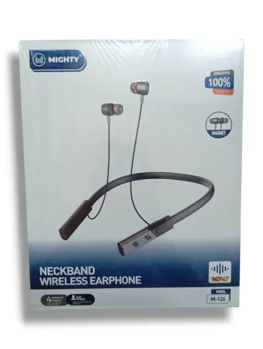 Mighty M-126 Neckband Wireless Earphone | Magnetic Bluetooth Headset with HD Sound & Long Battery Backup