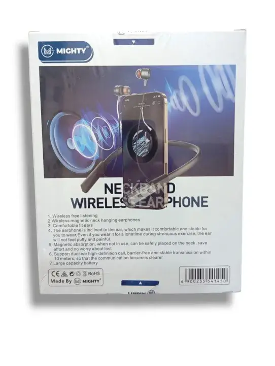 Mighty M-126 Neckband Wireless Earphone | Magnetic Bluetooth Headset with HD Sound & Long Battery Backup