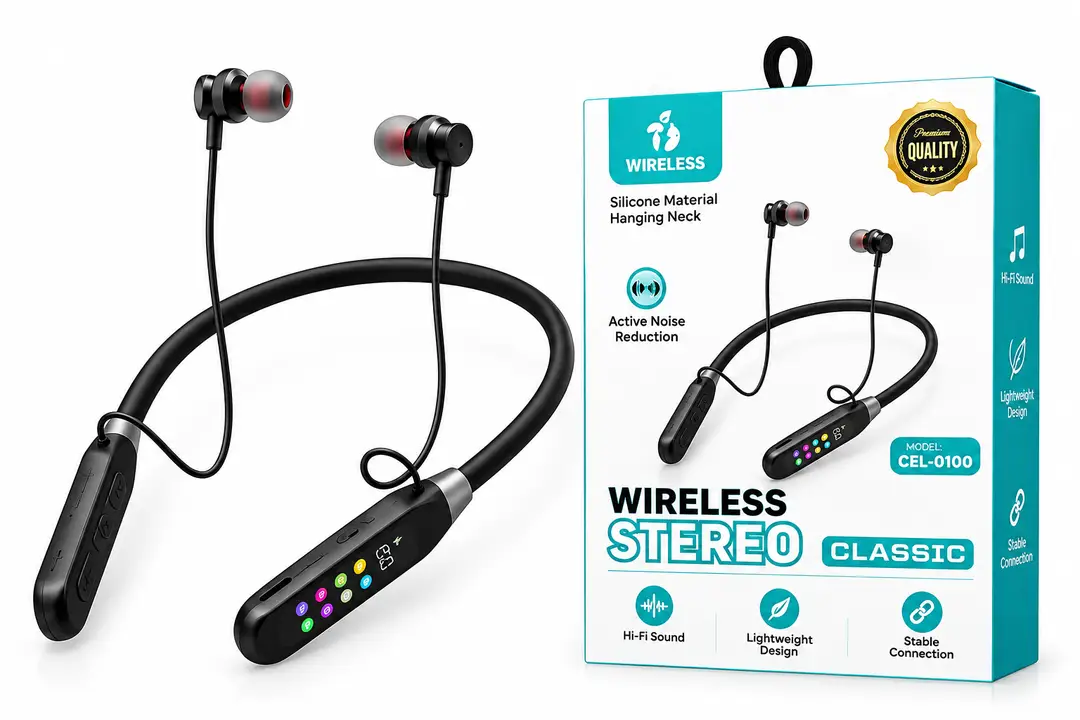 Magnetic Wireless Neckband |Wireless Stereo Classic Headphones for Sports With Clear Mic and Display