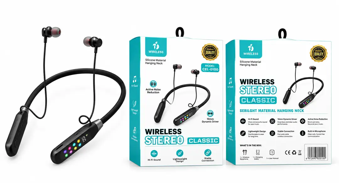 Magnetic Wireless Neckband |Wireless Stereo Classic Headphones for Sports With Clear Mic and Display