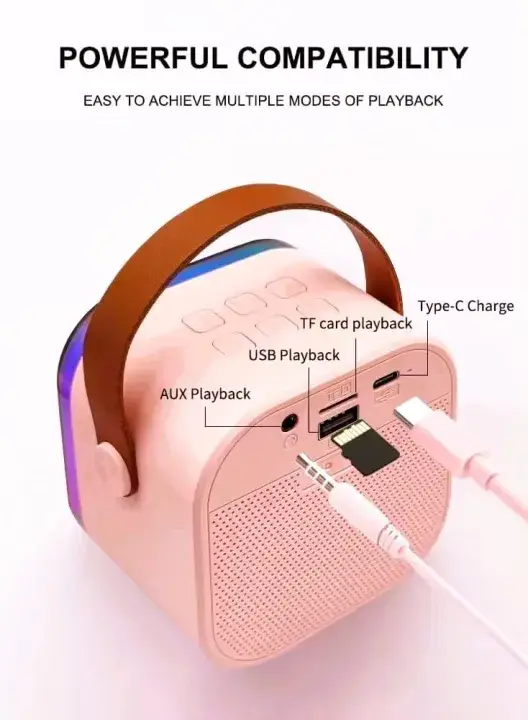 K12 Mini Portable Bluetooth Karaoke Speaker with Wireless Microphone and Dynamic Lights Kids Karaoke Machine Bluetooth Speaker Toys 10+Years Boys Birthday Gift for Girls Kids Boys.